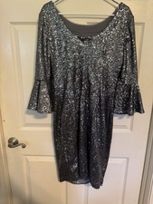 Alex Evenings Sequened Silver Cocktail Dress Size 12