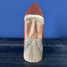 Vintage 1991 Hand-Carved Wooden Santa Rustic Primitive Painted Folk Art Signed