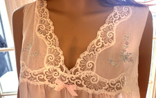 Vintage Barbizon Delicate Pink Nightgown Lace Insets Lovely Sheer Babydoll S/M