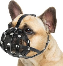 Soft Leather French Bulldog Muzzle   Frenchie for Biting and S, Black