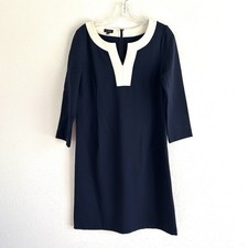 TALBOTS Tunic Dress Women's Size 6 Navy Blue 3/4 Sleeve Knit Preppy Office