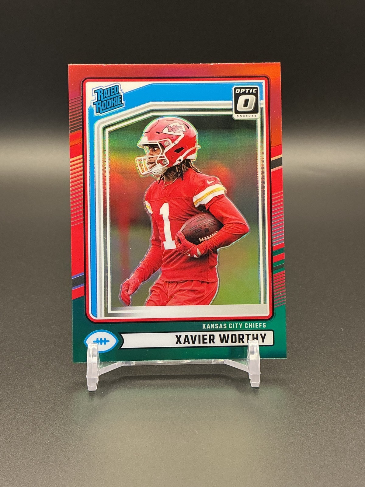 2024 Panini Donruss #398 Xavier Worthy - Red & Green Optic Preview RC