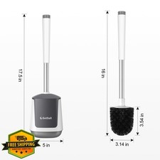 SetSail Toilet Brush Holder Self Closing Lid Extra Long Handle White Grey Nylon