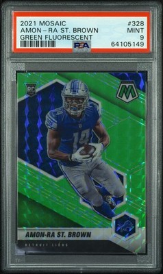 2021 Panini Mosaic Amon-Ra St. Brown RC #5/10 PSA 9 Green Fluorescent Rookie 328