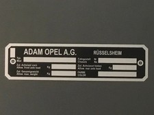 Modell Typenschild GM Opel Rüsselsheim Fabrikschild Datenschild Daten Schild Typ
