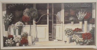 Fabrice de Villeneuve ''Fleuriste'' französischer Blumenladen Giclée auf Leinwand - gerahmt
