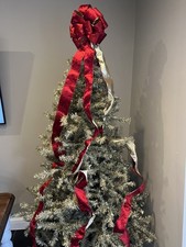Tree topper, Christmas bow ribbon Red and gold ribbon, ChristmasTree Ribbon Deco