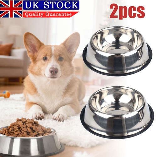 2 Pack Stainless Steel Dog Bowl Cat Food Feeder Pet Feeding Dish for Dogs Cats
