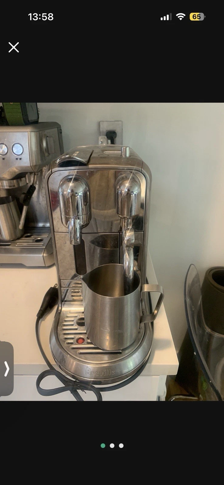 Breville Nespresso BNE800BSSUSC Espresso Cappuccino Capsule Machine Silver Steel