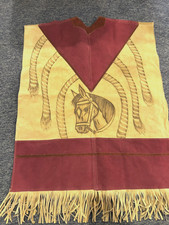 Vintage leather Mexican Poncho Gaban Piel Artest hand painted horses horseshoes 