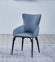 Blauer Esszimmer Stuhl Polster Moderner Einsitzer Designer Lederstuhl