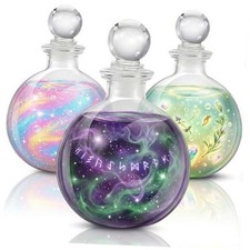 3 Pcs Round Glass Bottles 8.5 oz Potion Bottles Clear Spherical Stylish