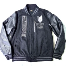 Headrush Bomber Jacket Men's Size LG Wool Polyester Black Lined Pockets Full Zip