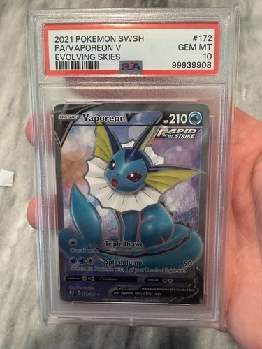 2021 POKEMON SWORD & SHIELD EVOLVING SKIES #172 FULL ART/VAPOREON V PSA 10