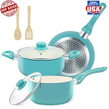 7PCS Nonstick Ceramic Induction Kitchen Cookware Set Pots and Pans w/Cool Handle