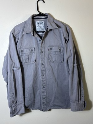 VTG Levi Strauss Two Horse M Gray Work Shirt Faded Grunge Distressed