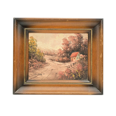 Vintage Original Joseph Collazzi Oil Framed Oli Painting Landscape Cottage 