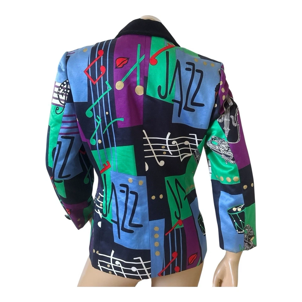 Louis Feraud Vintage Jazz Abstract Print Statement Blazer Size 6 Avant Garde - Image 4 of 4