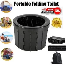 🌸Portable Folding Car Toilet Outdoor Travel Emergency Toilet Camping Black