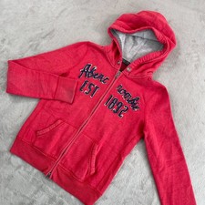 Vintage Abercrombie Fitch Hoodie Women Medium Red Full Zip Spelled Out Logo Y2K