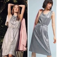 NWOT Anthropologie Dolan Metallic MIDI Dress Sleeveless Knit Drawstring Size M