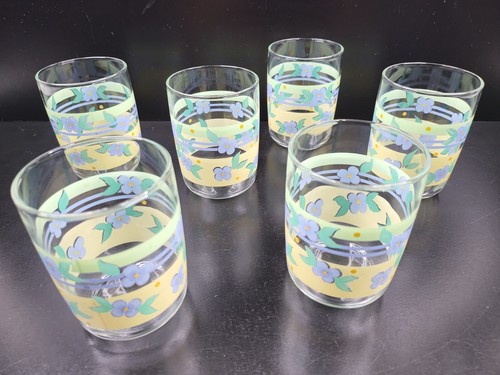 6 Pfaltzgraff Summer Breeze 8 Oz Tumblers Glasses Set Blue Flowers Yellow Green - Picture 20 of 24