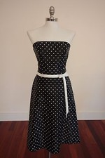   Scott McClintock Black Satin with White Polka Dot Strapless Dress SZ 8P