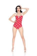 Costume da bagno nautico Bettie Page rosso bianco ancoraggio retrò anni 50 40 marinaio pinup ragazza