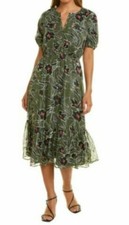 Walter Baker Size M Womens Dress Irina Green Floral Split Neck Short Sleeve NWT