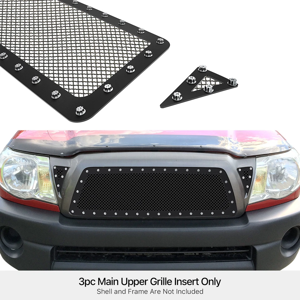 Inserto de rejilla remache malla negra superior de acero inoxidable para Toyota Tacoma 2005-2010 Foto 3 de 3