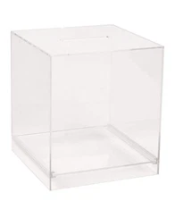 Ballot Raffle Box Clear Acrylic Charity Giveaway Donation 9" W x 9 ¾" x 9" D 