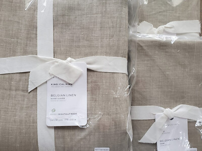 POTTERY BARN Belgian Linen Libeco KING Duvet & 2 KING Shams NEW ~ PEWTER