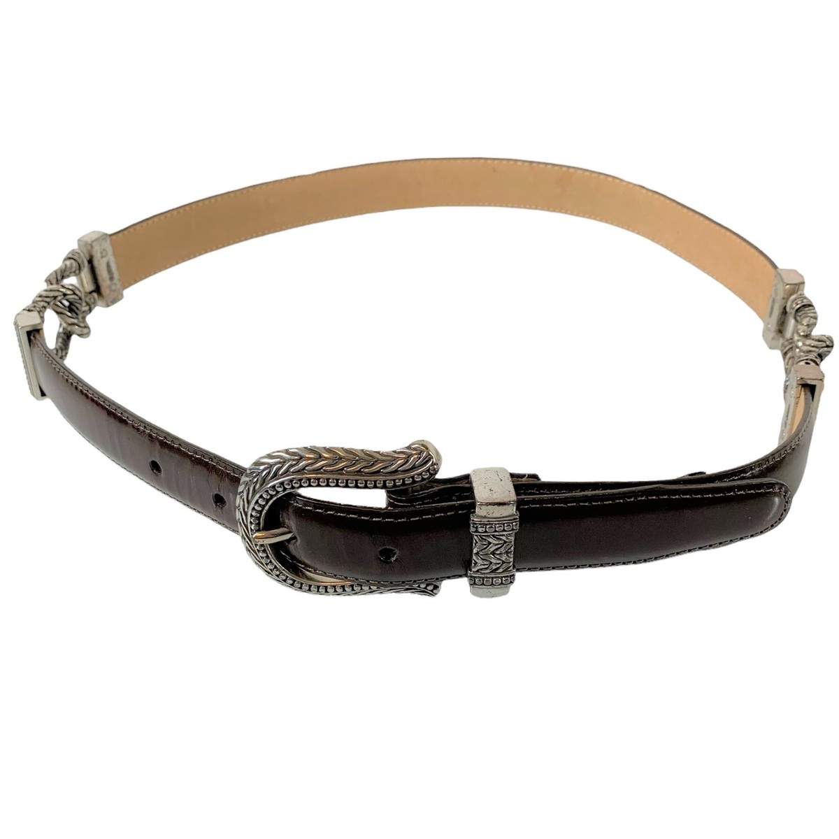 Vintage 1996 BRIGHTON Brown Leather & Silver Belt Western  display picture 1