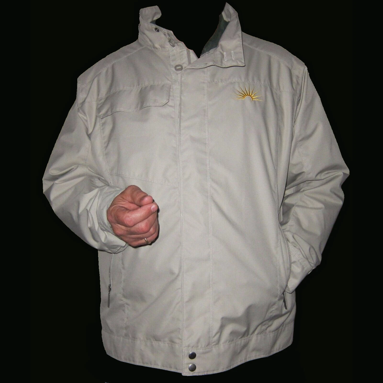 2XL Beige Rain Field Jacket Rainwear Sunburst Logo Port Authority Zip Snap Front