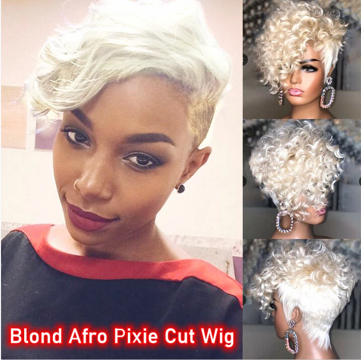 Pelucas rubias afro cortas sueltas rizadas corte pixie pelucas para mujeres pelucas de fiesta sintéticas Foto 2 de 4