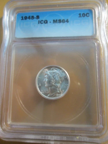 1945-S Mercury Beautiful White Silver Dime MS64 ICG