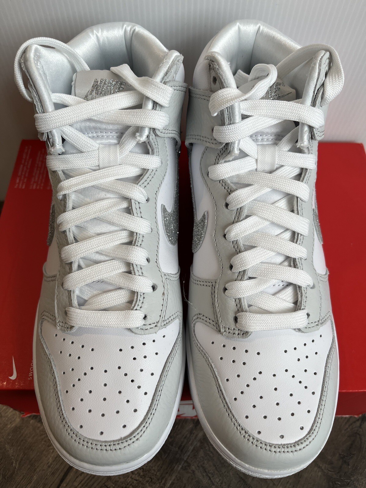 Nike Dunk High Silver Glitter Swoosh White FJ4578100 Women's Size 5 eBay