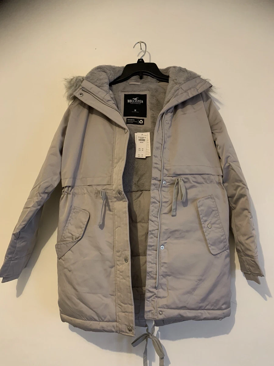 Hollister Cozy Parka Womens Jacket NWT Sz M Light Gray NWT