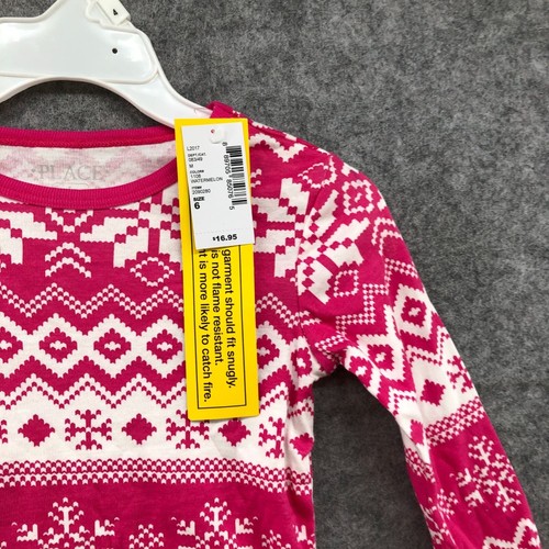 NWT Children's Place Girls Size 6 Long Sleeve Pajama Set Cotton Pink Fair Isle - Picture 8 of 12