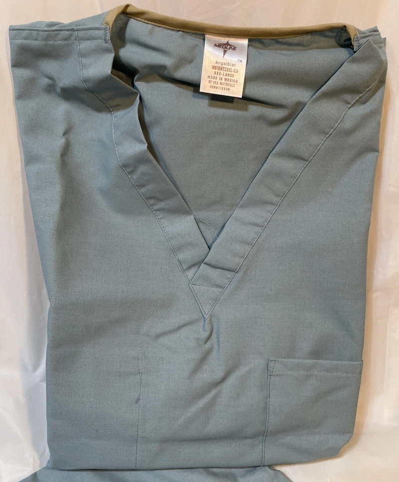 NEW!! 3XL AngelStat Reversible V-Neck Scrub TOP + BOTTOM Medline - MISTY Green - - Image 2 of 4