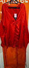 Pretty Little Thing Red Satin Plunge Ruched Front Dress, Size 20, BNWT, B115