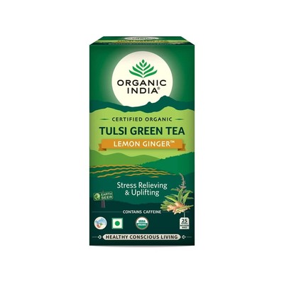Organic India Tulsi Green Tea Lemon Ginger 25 Tea Bags 2 pack