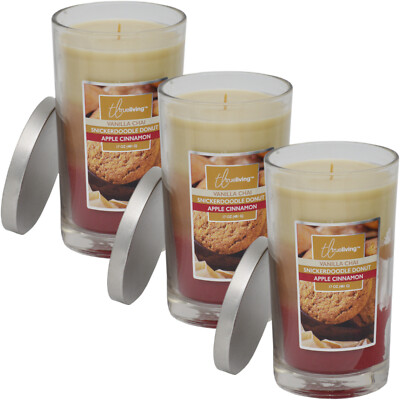 3x True Living Triwax große Glaskerze 481g Vanille, Donut, Apfel Zimt