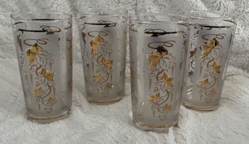 Libbey Vintage Gold Ivy Frosted Mid Century Tumblers Set Of 4 - Imagen 1 de 8