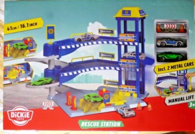 Dickie Toys Rettungsstation - POLIZEI inkl. 2 Metallwagen Handaufzug -41cm/16,1