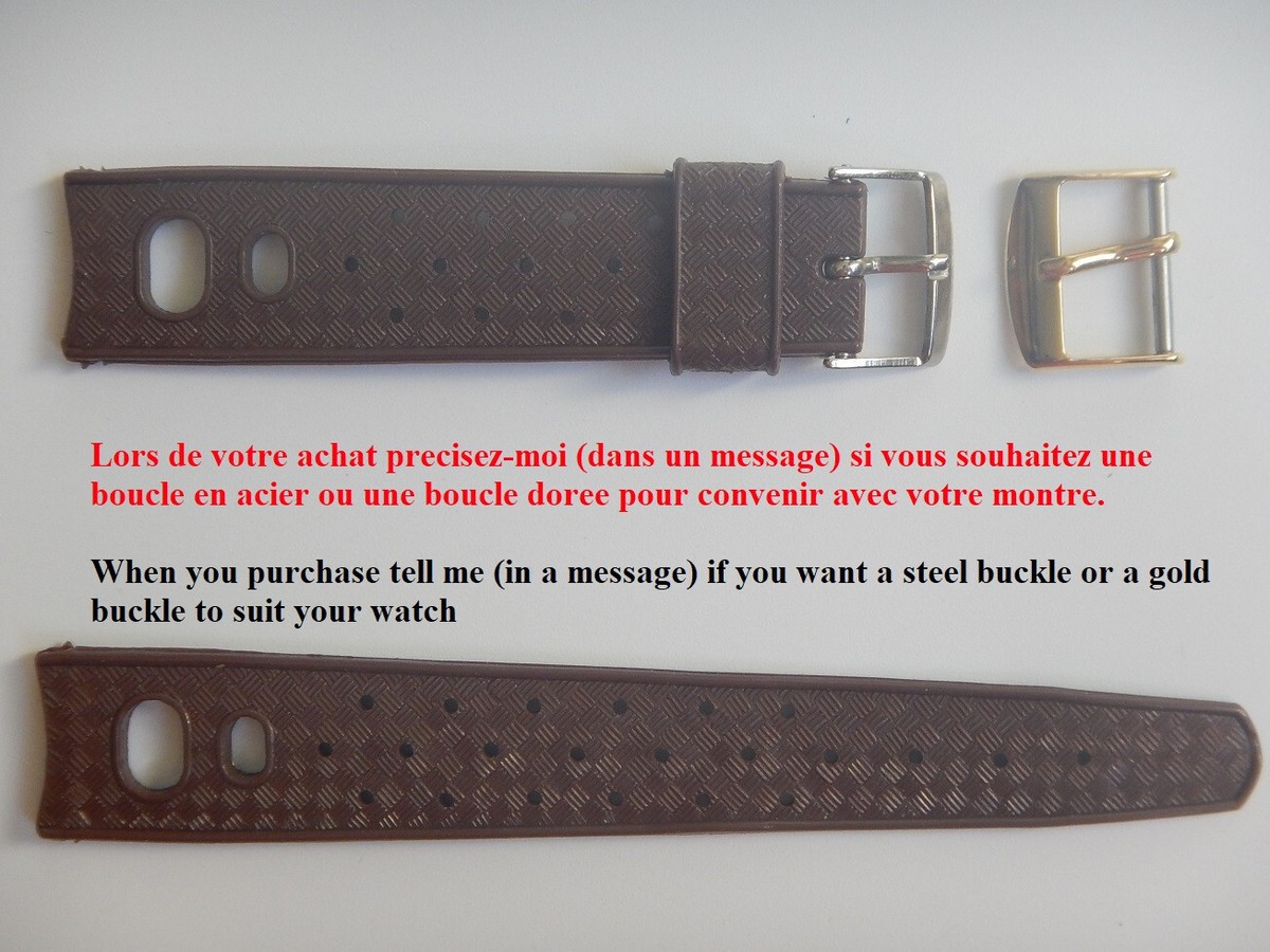 Bracelet De Montre Caoutchouc Marron 16mm - Style Tropical Vintage Pour Plongeuse