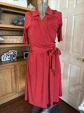 SLINKY RED TALBOTS SZ 6P WRAP COLLAR BELTED DRESS 