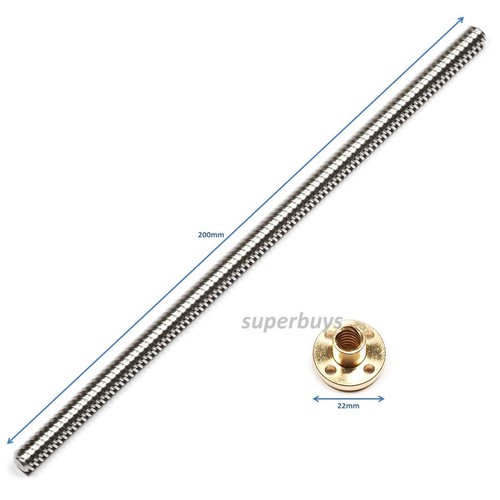 3D Printer 200mm Threaded Rod T8 Stepper Motor Screw Nut 8mm ...