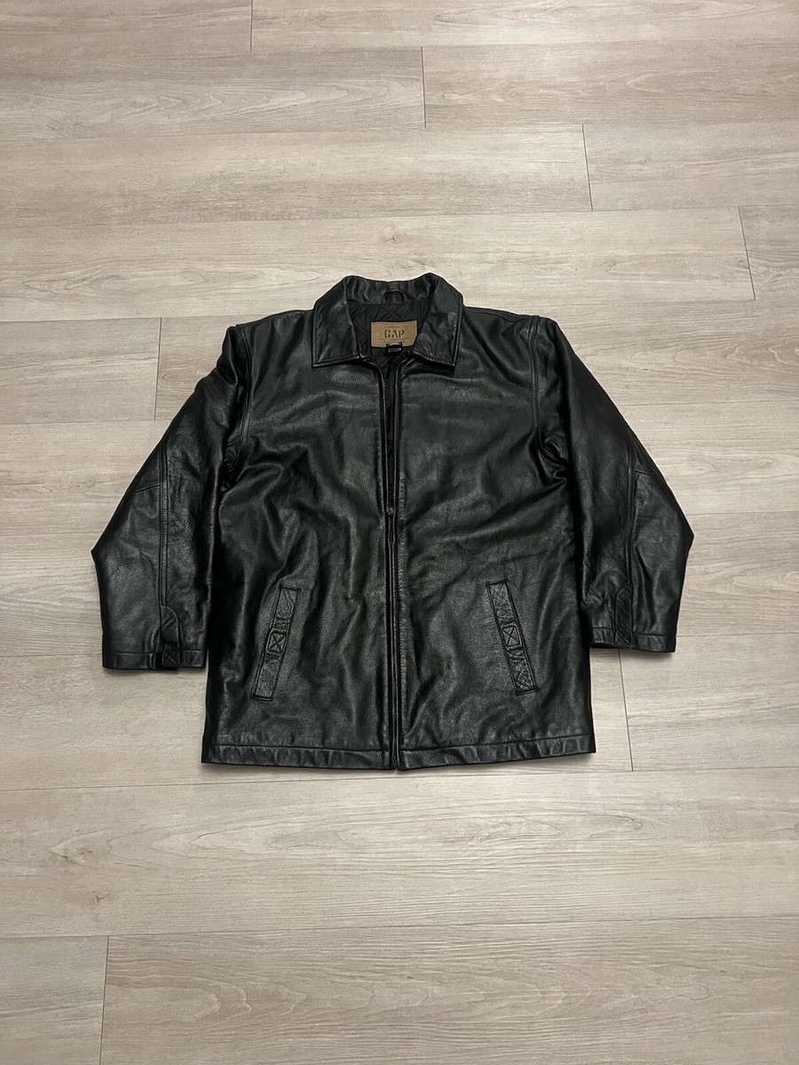 Vintage Gap Black Leather Quilted Full Zip Up Moto Biker Jacket 