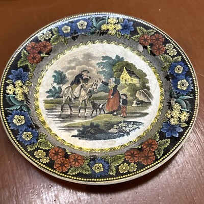 c1830 French Faience Creil Plate Man On Horseback Transfer Ware